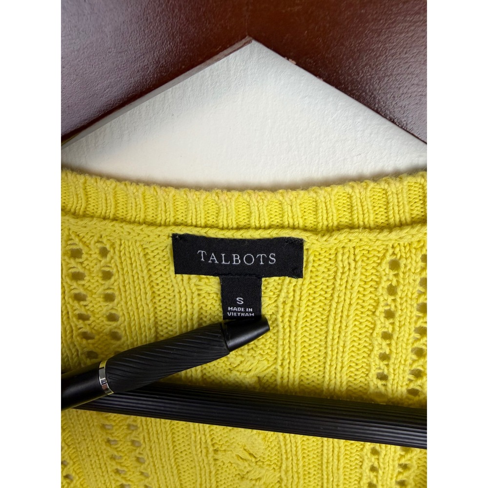 Talbots Cardigan S Yellow Cable Knit Preppy V-Neck Cotton Button Sweater Fall - Picture 4 of 6